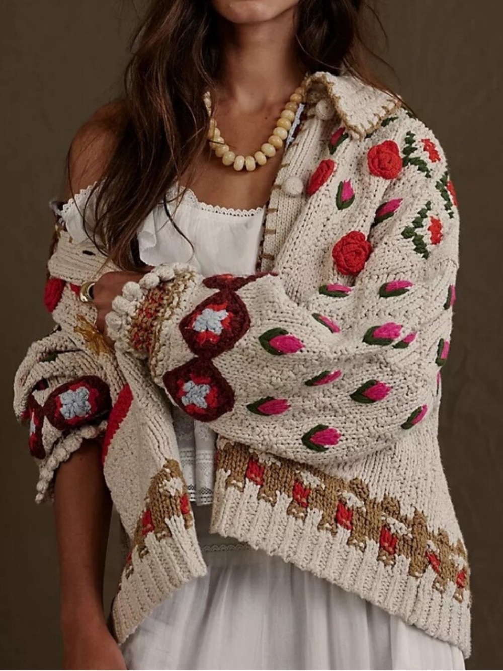 Free People Rosebud Cardigan in Ivory
